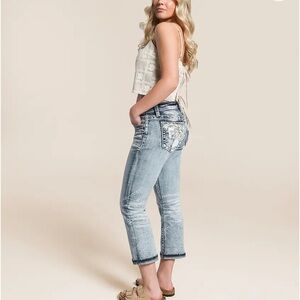 Miss Me Blue Cropped Jeans with Vintage Distress